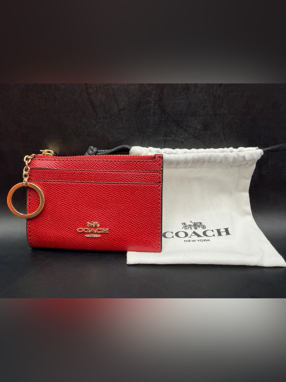 Coach Mini Skinny ID Case in 1941 Red Crossgrain Leather New With Dusty